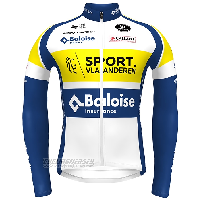 2022 Cycling Jersey Sport Vlaanderen Baloise Blue Yellow Long Sleeve and Bib Short